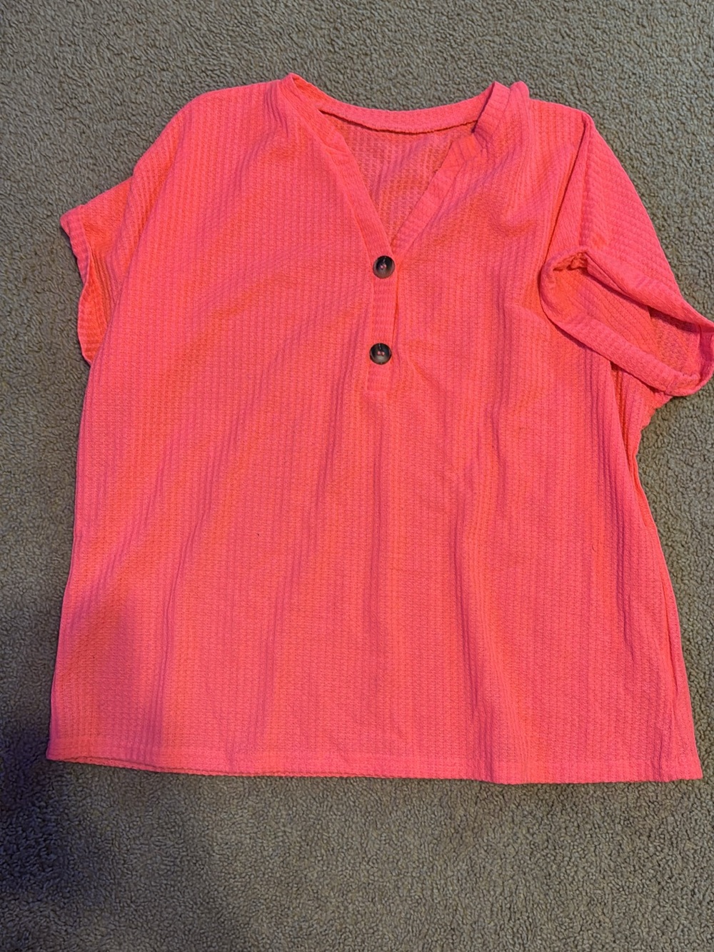 SHEIN Coral Pink Short Sleeve Henley Top